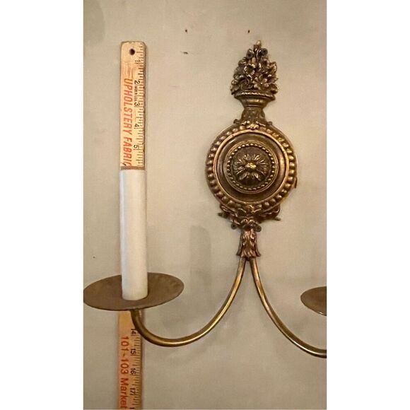 Vintage Neoclassical Style Solid Brass Wall Sconse 2 Light Arm Urn Design - Picture 5 of 5